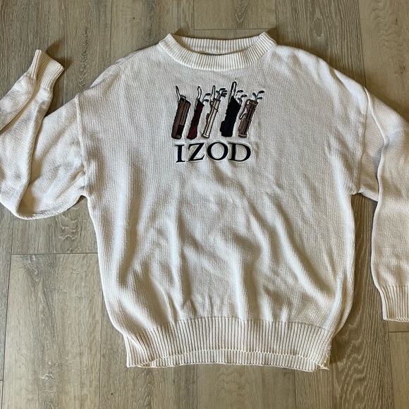 IZOD vintage Men's Cream Golf themed Crewneck Sweater - Picture 1 of 4